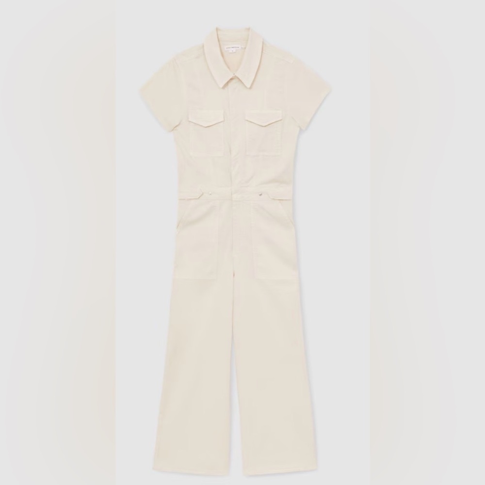 Good American Fit For Success Twill Palazzo Crop Jumpsuit in Ecru, Size: Large - Picture 6 of 14